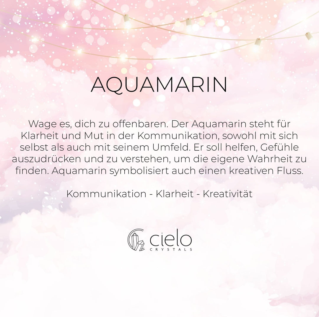 Bedeutung und Informationen zum Aquamarin. Der Edelstein Aquamarin ist ein blauer Kristall, der für Kommunikation, Klarheit und Kreativität steht.