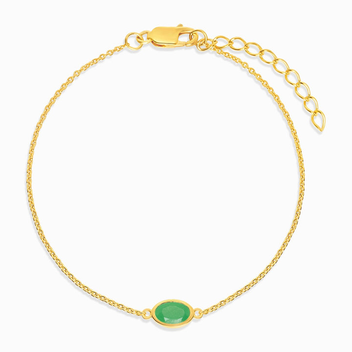 Mai-Geburtsstein-Armband mit grünem Chrysopras-Kristall. Kristallarmband aus Gold mit Chrysopraskristall.