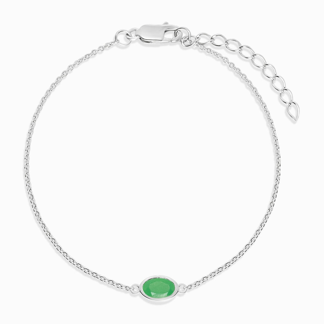 Armband mit Mai-Geburtsstein Chrysopras in Silber. Kristallarmband mit echtem Edelstein Chrysopras, der eine grüne Farbe hat.