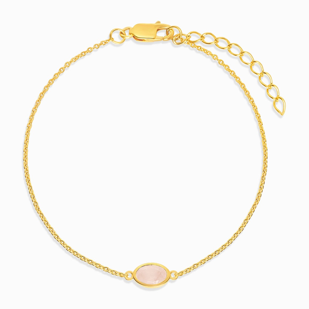 Kristallarmband med Rosenkvarts i guld. Oktober månadssten armband i guld med rosa kristall Rosenkvarts som symboliserar kärlek.