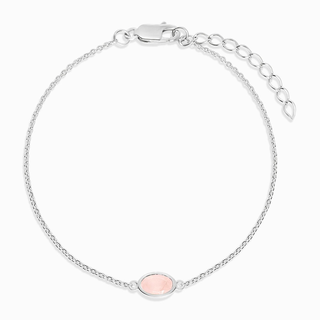 Kristallarmband med Rosenkvarts en rosa kristall som är oktober månadssten. Silverarmband med kärleks kristallen Rosenkvarts.