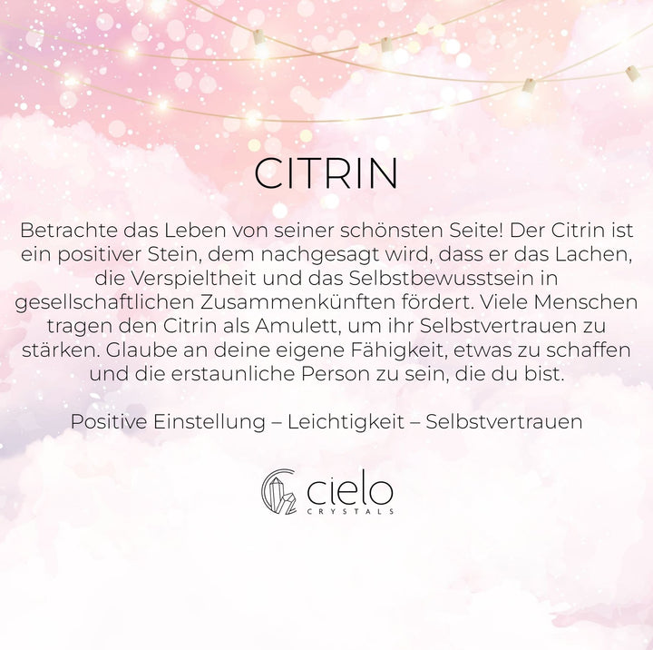 Citrin-Informationen. Crystal Citrine soll Positivität, Verspieltheit und Selbstvertrauen bringen.