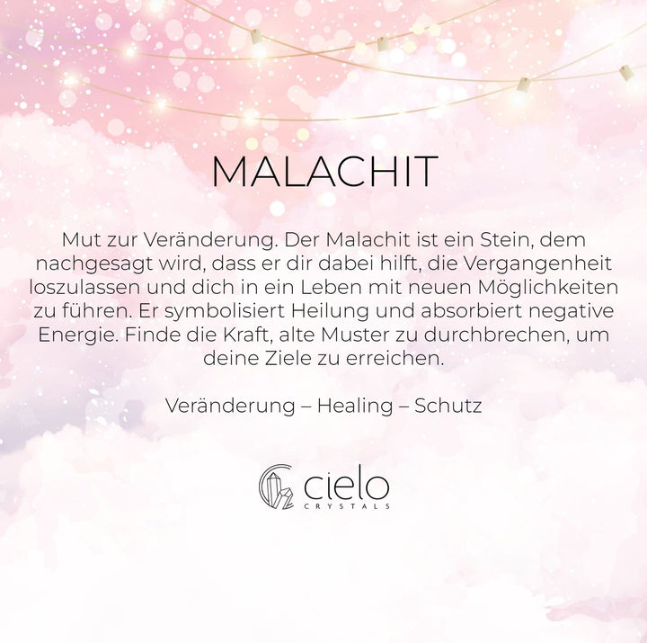 Informationen und Bedeutung von Malachit. Der Edelstein Malachit symbolisiert Heilung und absorbiert negative Energie.